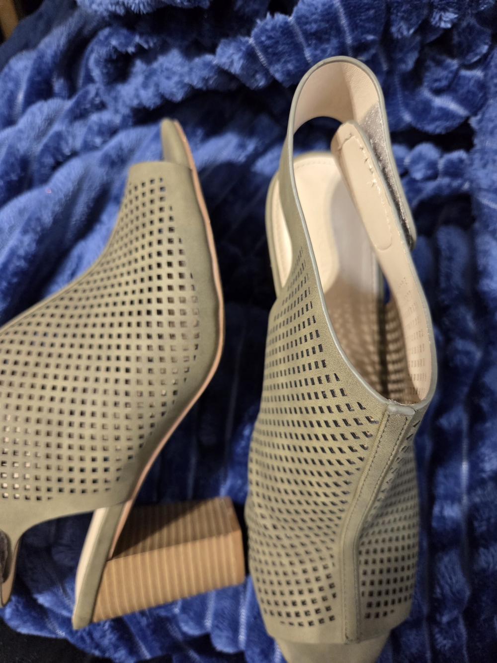Unisa Olive Green Perforated Slingback Block Heels